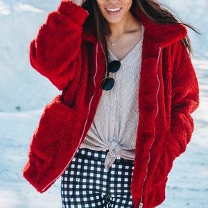 🎁🎅🏻🎄OVERSIZED TEDDY JACKET, RED